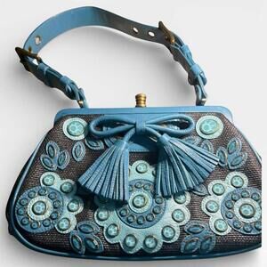 Isabella Fiore Blue Floral Embellished Handbag
